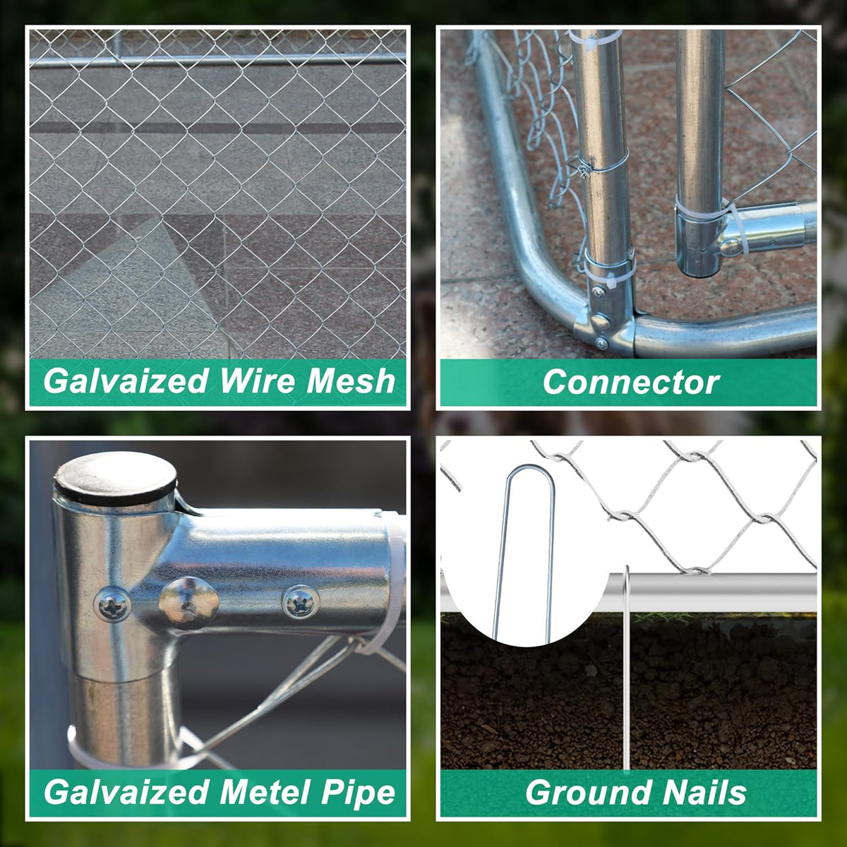 Large Outdoor Dog Kennel with Roof, Chain Link Enclosure, Galvanized Steel, 177.6 x 177.6 x 91.2 Inch O1039