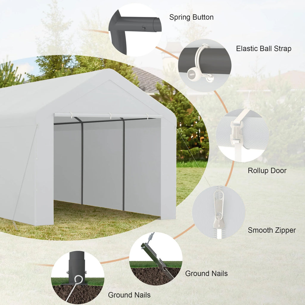 Heavy Duty Car Canopy 10'x20' with Removable Sidewalls & Doors G3498