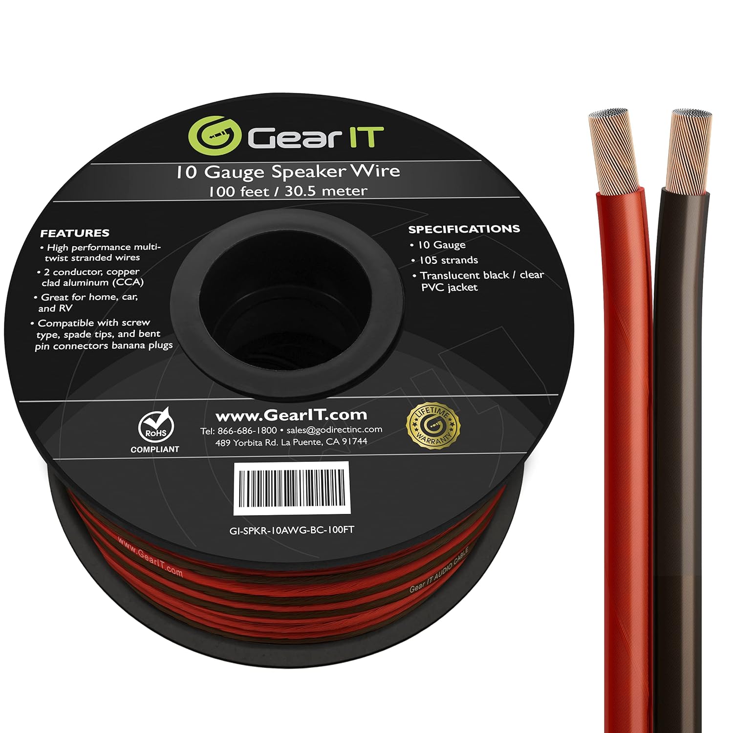 10 Gauge 100 Feet Copper Clad Aluminum Speaker Wire E61102