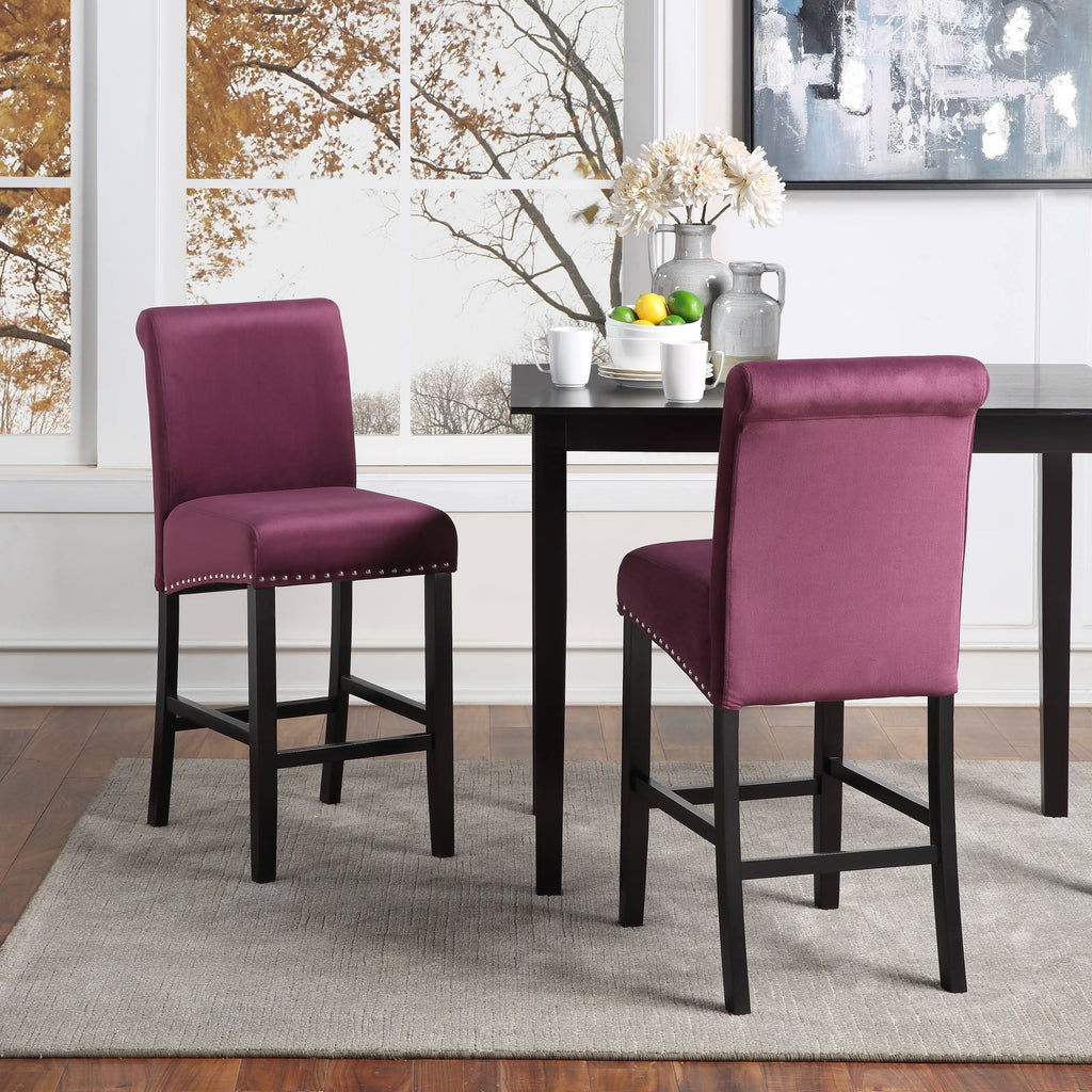 Deep Red Velvet Counter Chair Set of 2 M48279