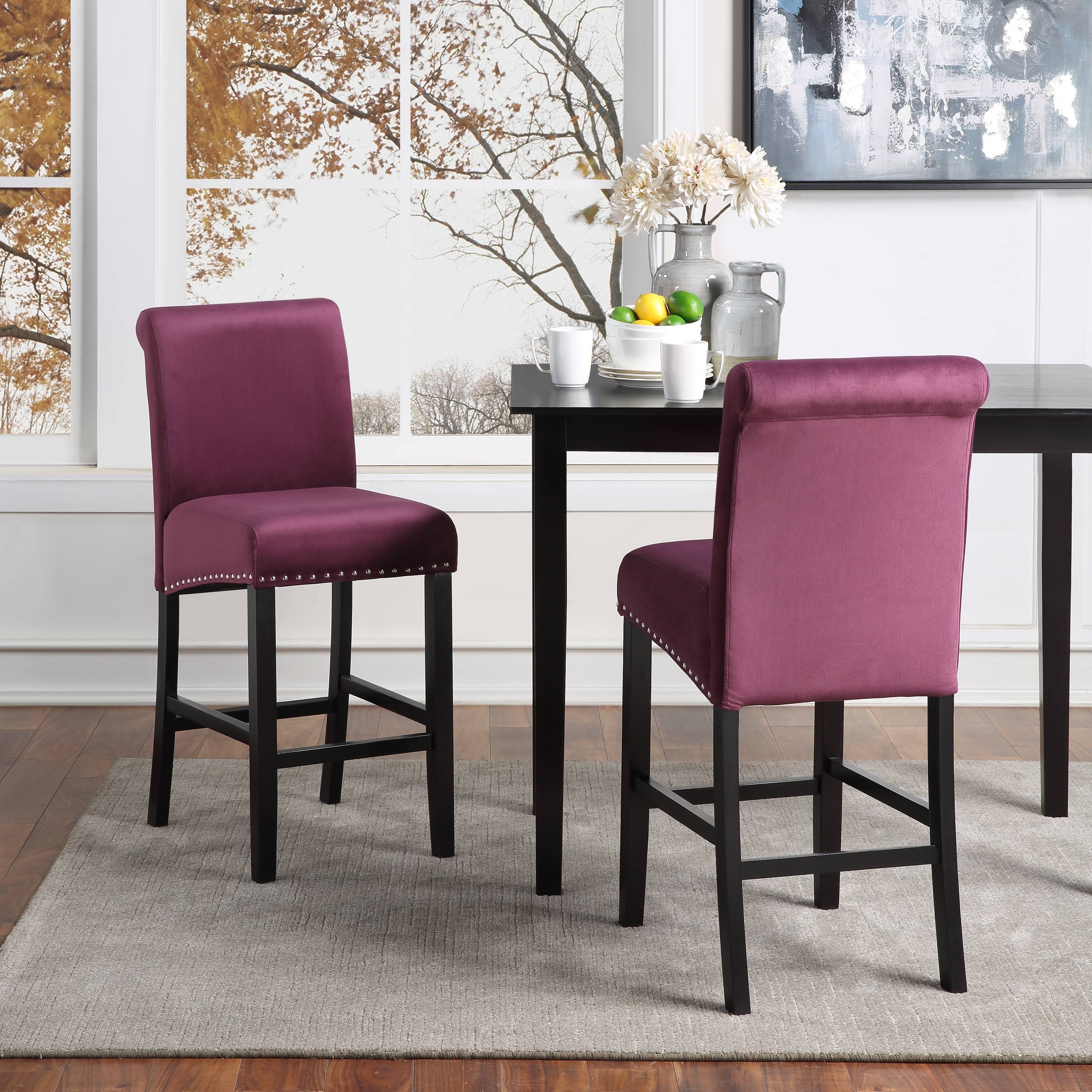 Deep Red Velvet Counter Chair Set of 2 M48279