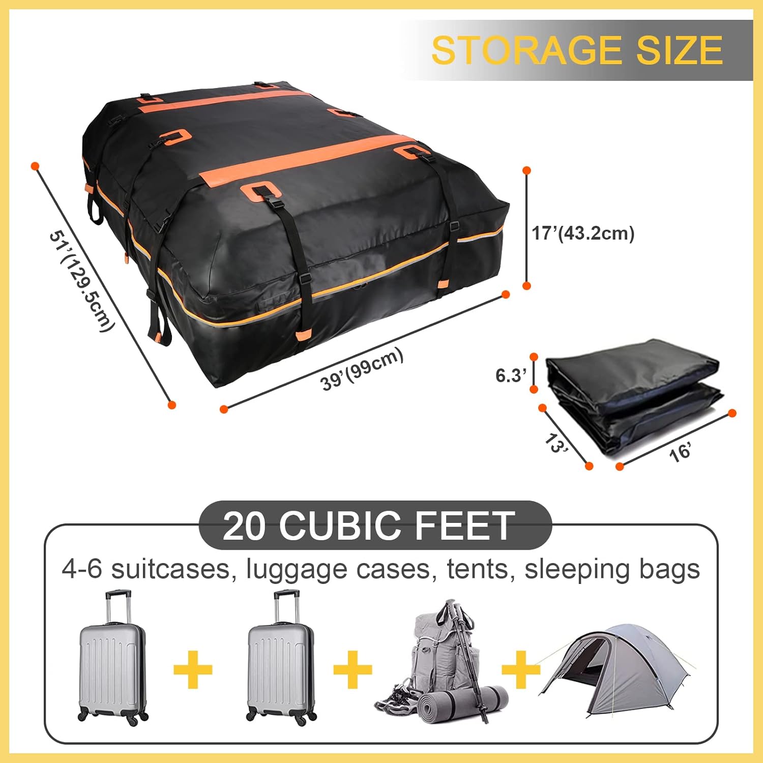 Car Rooftop Carrier Soft Cargo Box 20 Cubic Feet Waterproof Roof Bag with Reflective Strip H515401