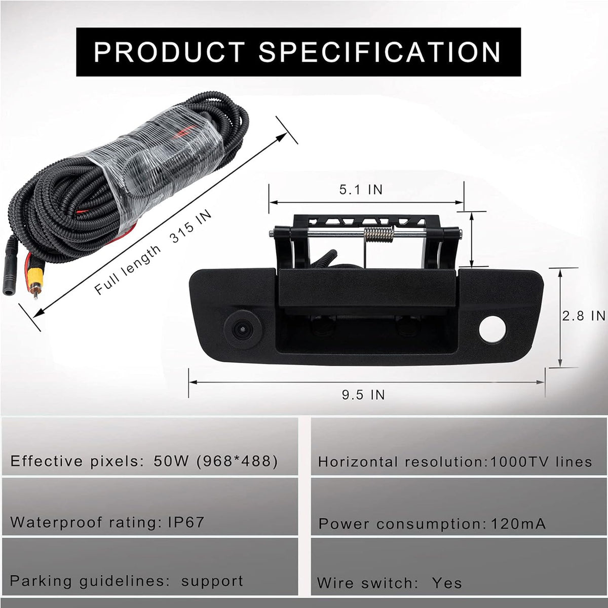 Tailgate Handle Camera Compatible with Dodge Ram 1500 2009-2017, 2500 3500 2010-2017, Pack of 2 M5867