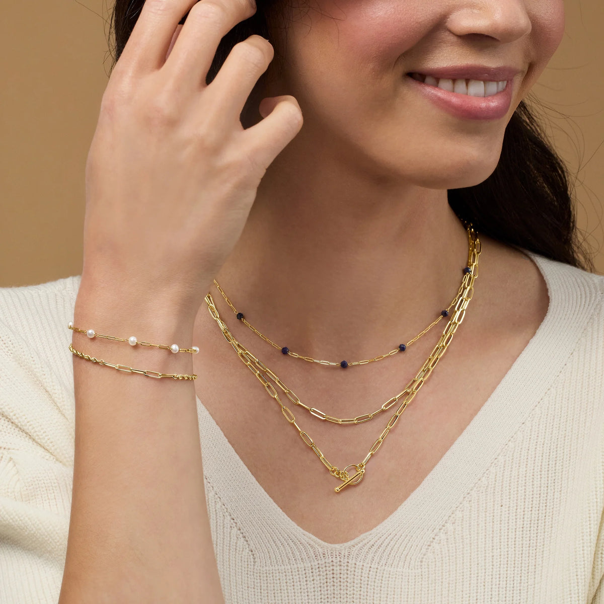 Italian 14kt Yellow Gold Paper Clip Link Toggle Necklace T833