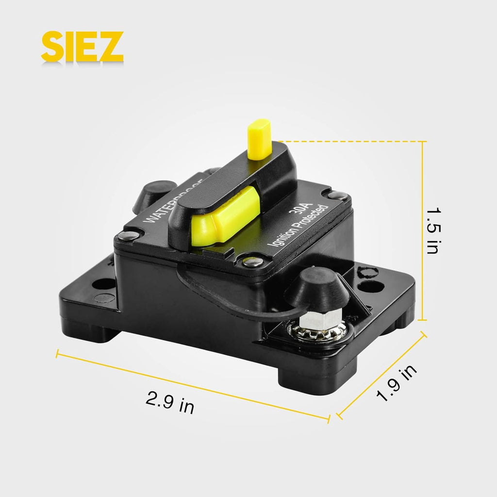 30 Amp Circuit Breaker, Inline Fuse Inverter with Manual Reset, 12V-48V DC Water Proof, Surface Mount-30A, Pack of 2 S92583