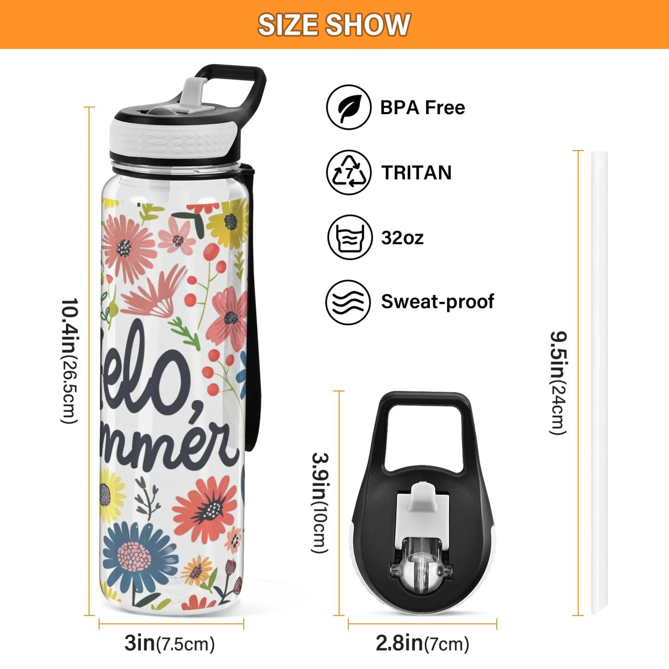 32oz Leakproof Tritan Sports Water Bottle with Straw B422