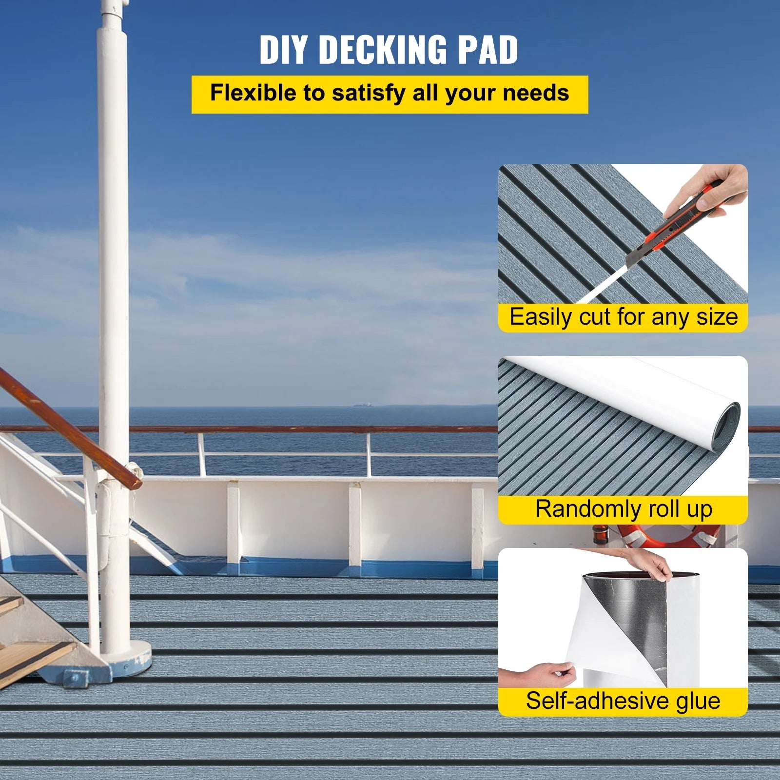 94.5 X 47.2 Inch EVA Foam Faux Teak Boat Decking Sheet 5MM Thick Non-Skid Self-Adhesive X9749
