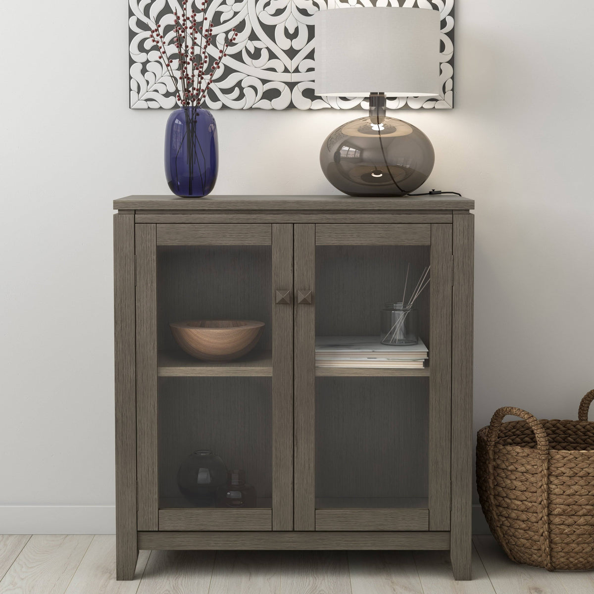 Solid Wood Low Storage Cabinet Farmhouse Grey G269