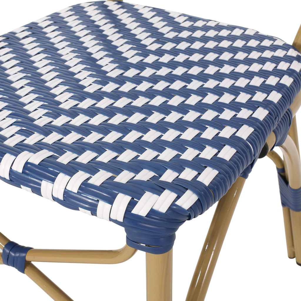 Navy Blue + White + Bamboo Finish Outdoor Bistro Chair Y899
