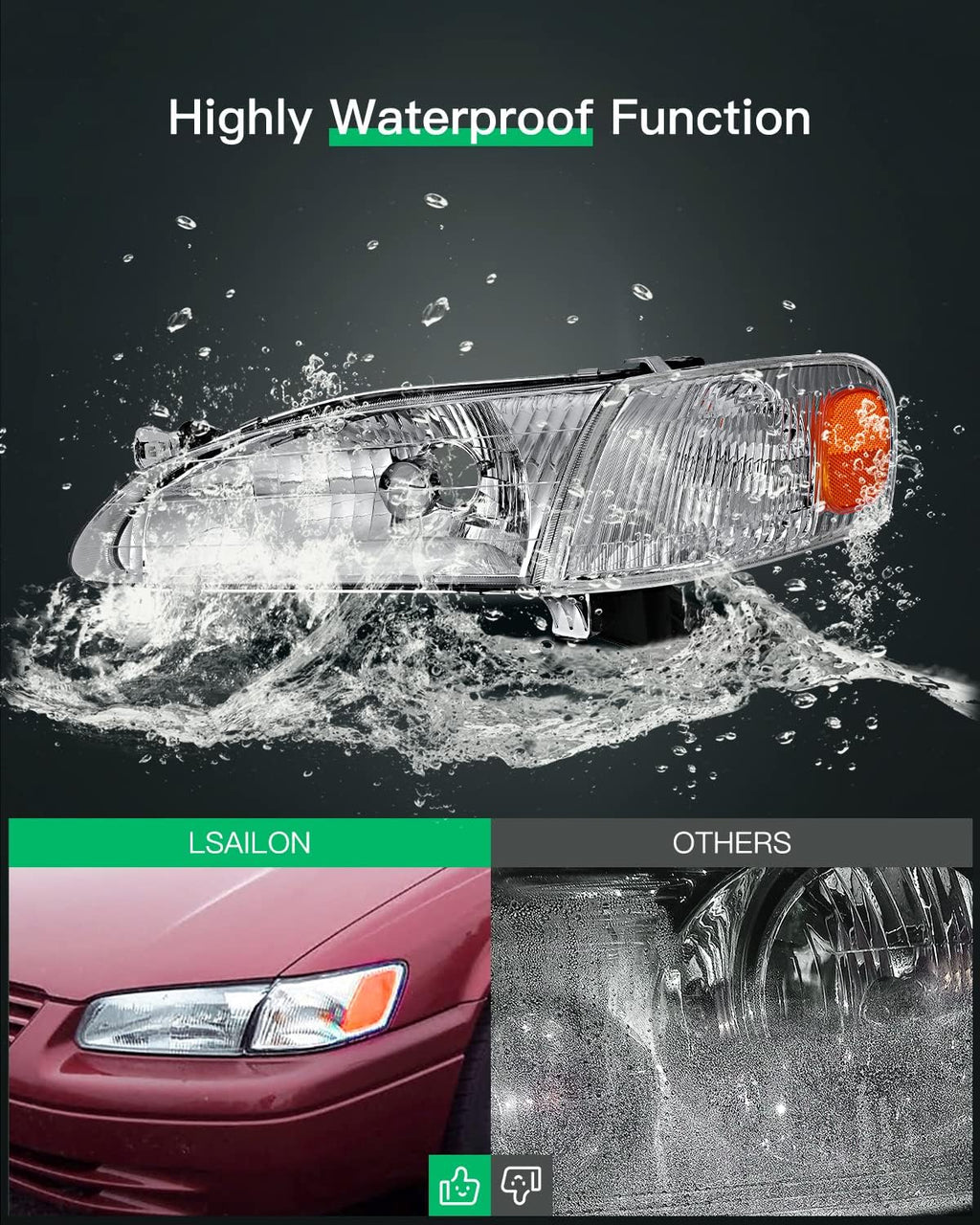 Chrome Housing Amber Reflector Clear Lens Headlight Assembly Pack of 2 A467