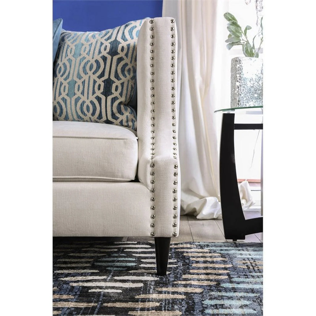 Beige Microfiber Nailhead Loveseat D81435
