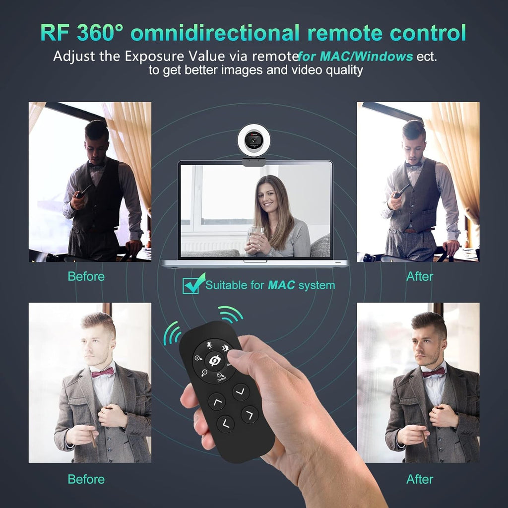 60FPS 1080P Streaming Webcam with Ring Light and Privacy Cover U363183