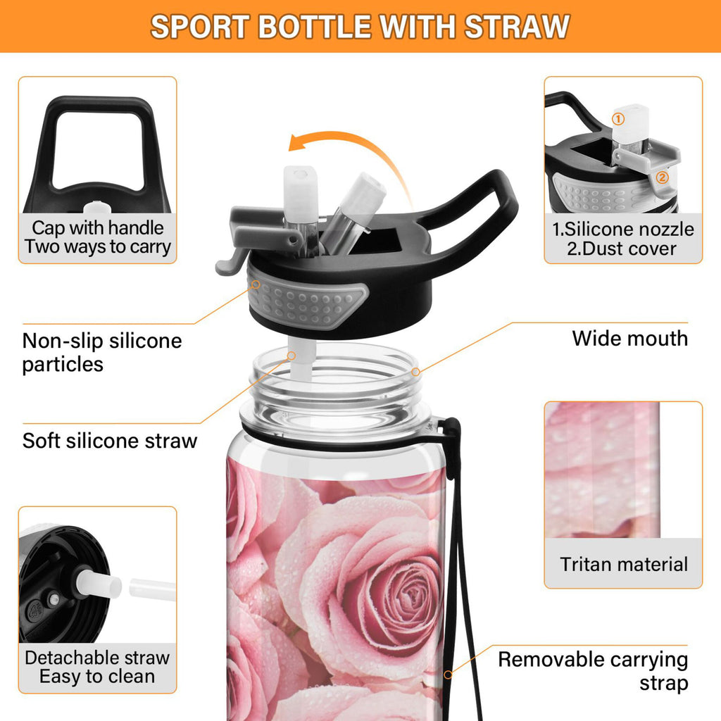 Pink Roses Flowers 32oz Tritan Leakproof Sports Bottle E7146