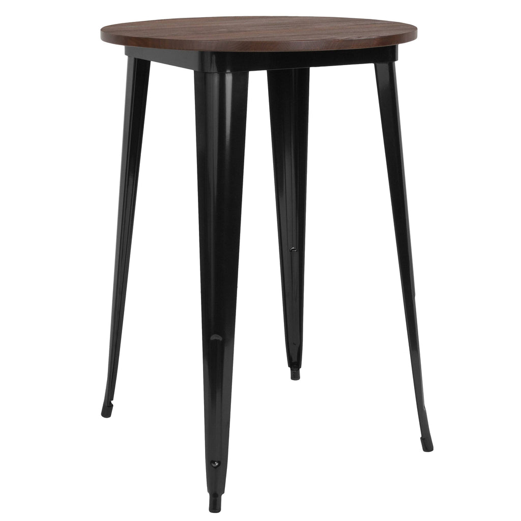 30 inch Round Metal Bar Height Table with Black Wood Top N68738