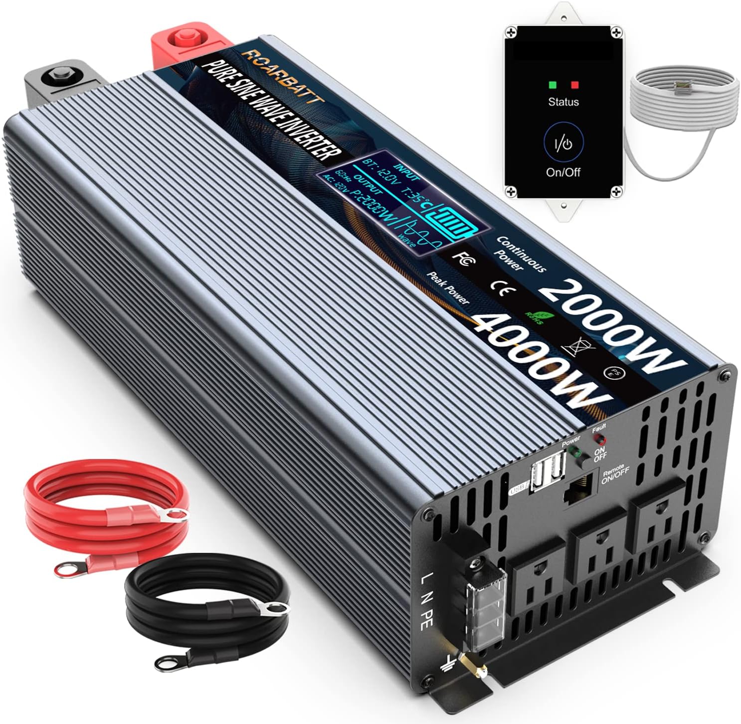1000 Watt 12V DC to 110V AC Power Inverter with 2 AC Outlets and USB Port P6248