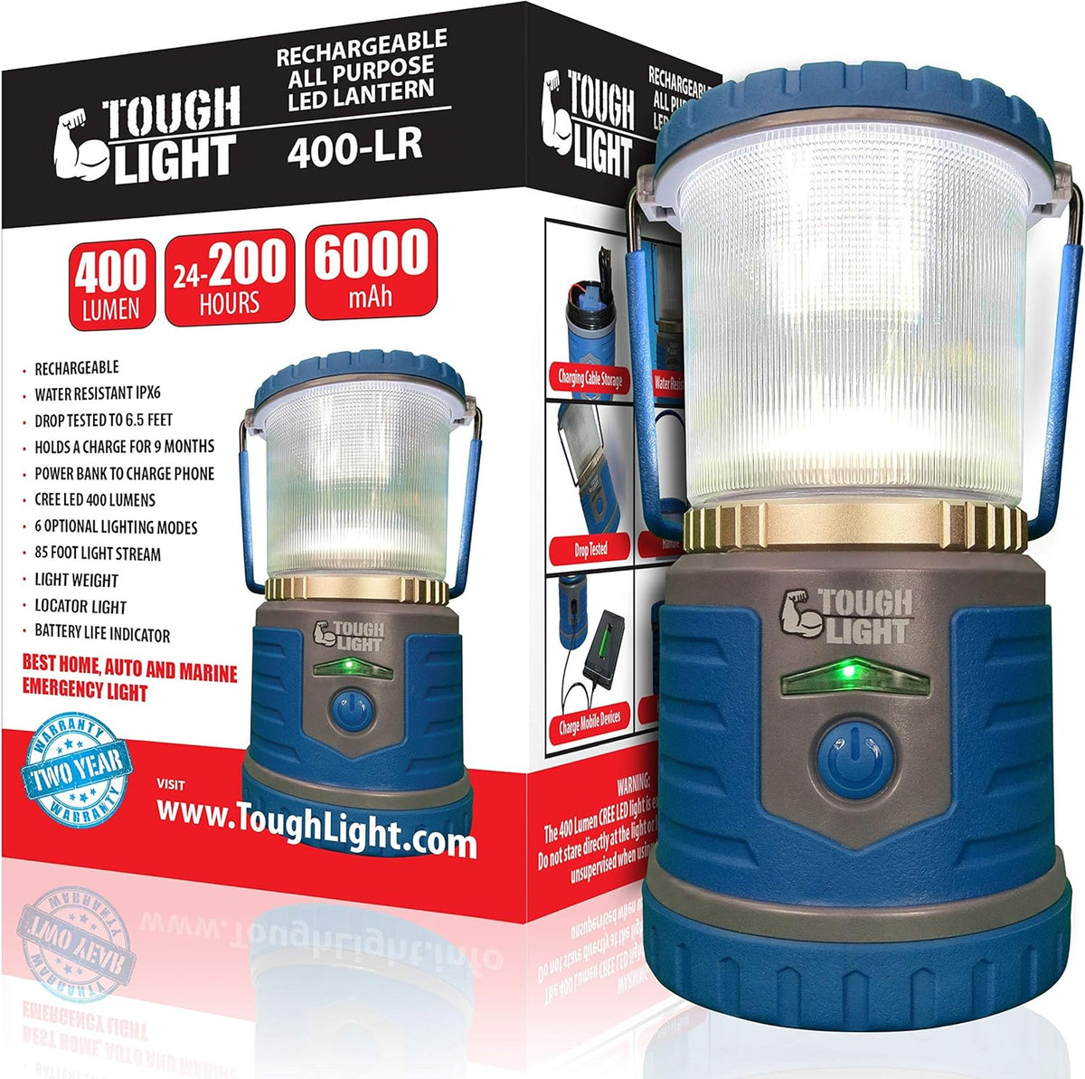 LED Rechargeable Lantern with Cell Phone Charger, Pack of 2 V2545