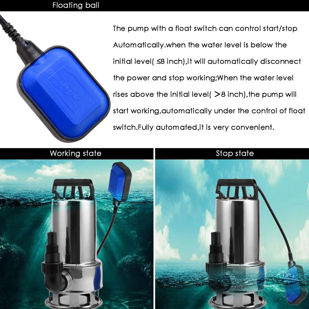 1.5 HP Stainless Steel Submersible Sump Pump with 15ft Cable and Float Switch X900