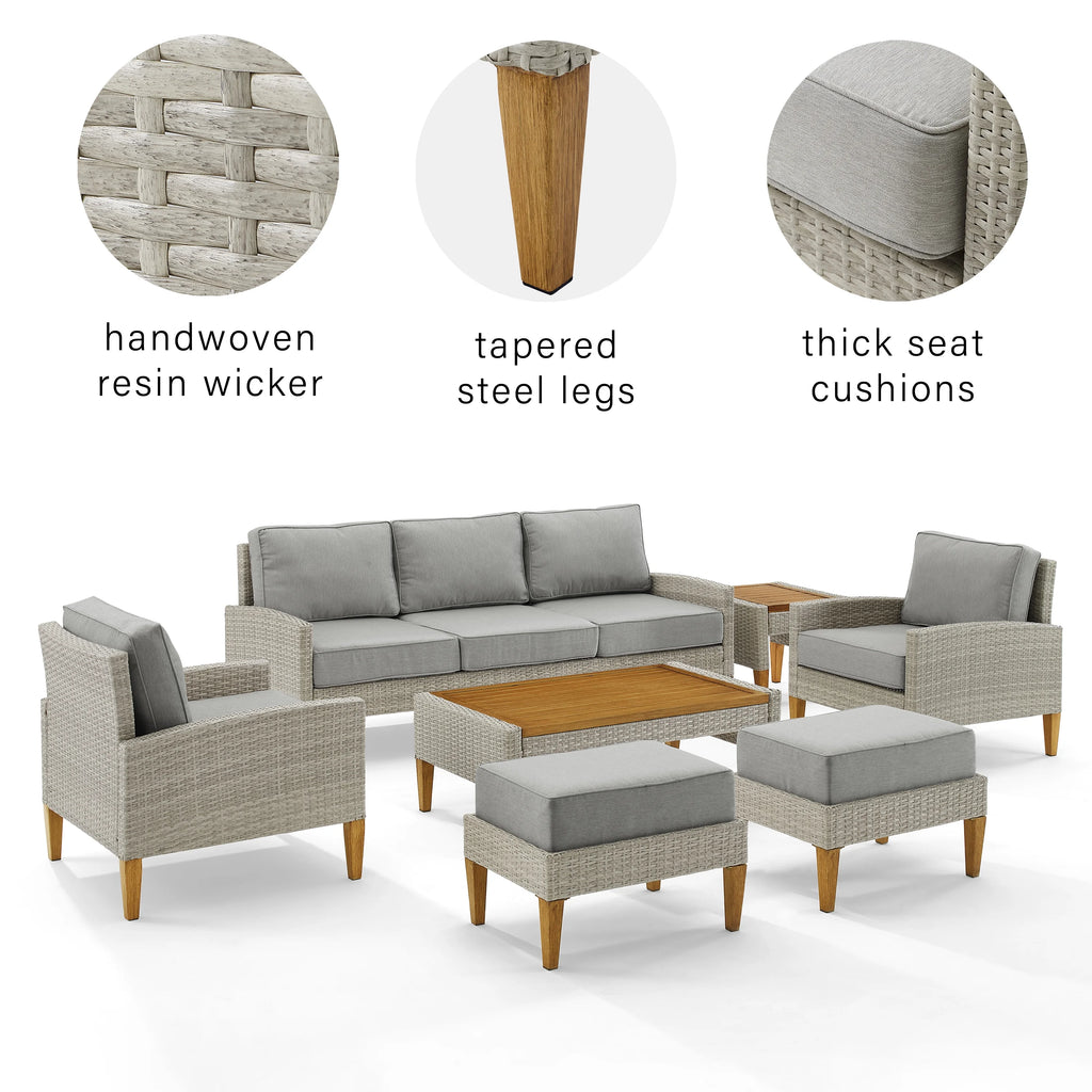7 Pc Outdoor Wicker Sofa Set Gray U54182