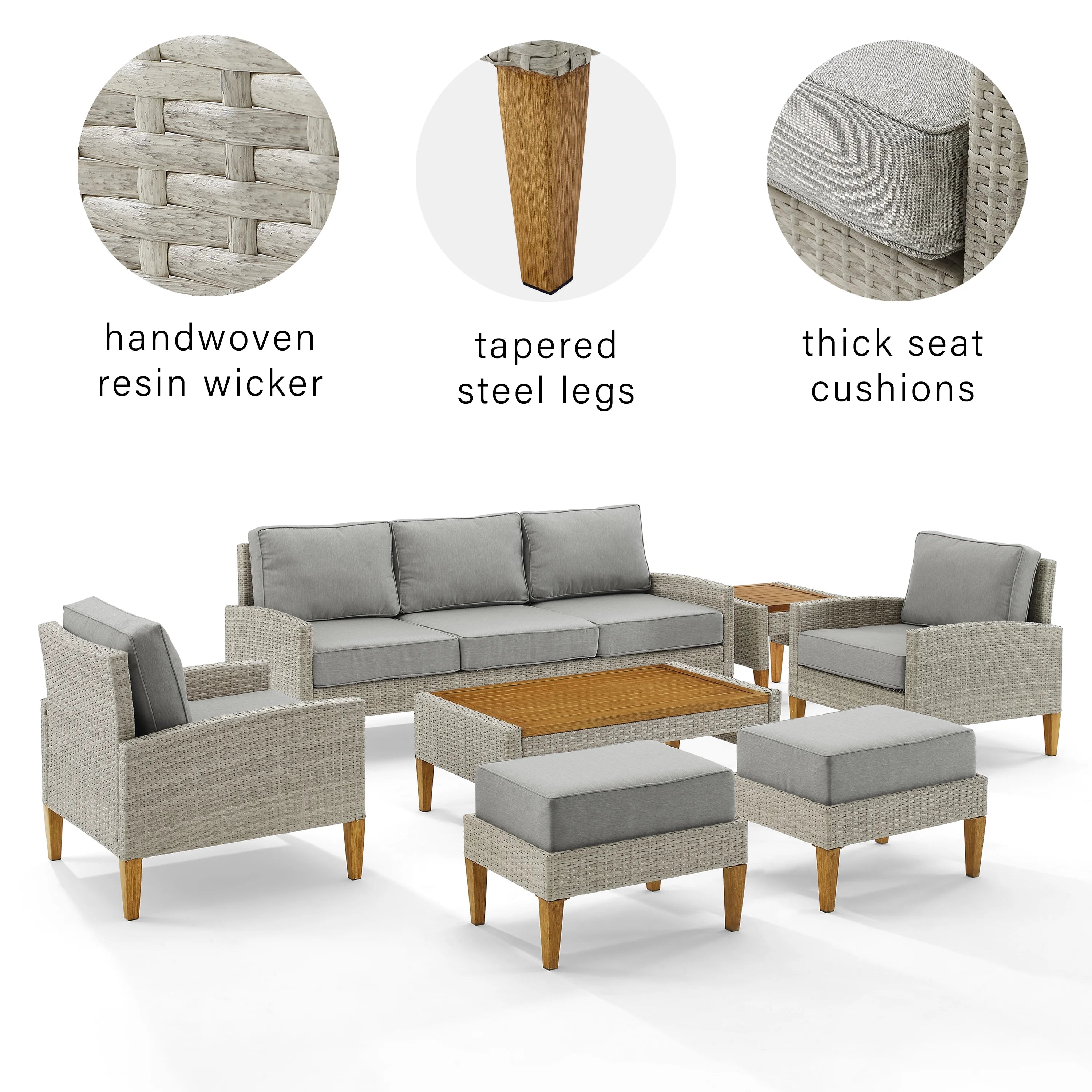 7 Pc Outdoor Wicker Sofa Set Gray U54182