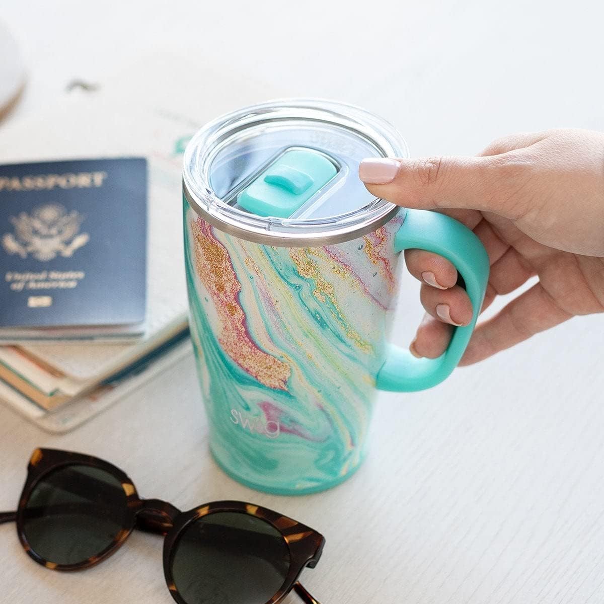 18oz Insulated Stainless Steel Travel Mug with Handle and Lid W981914