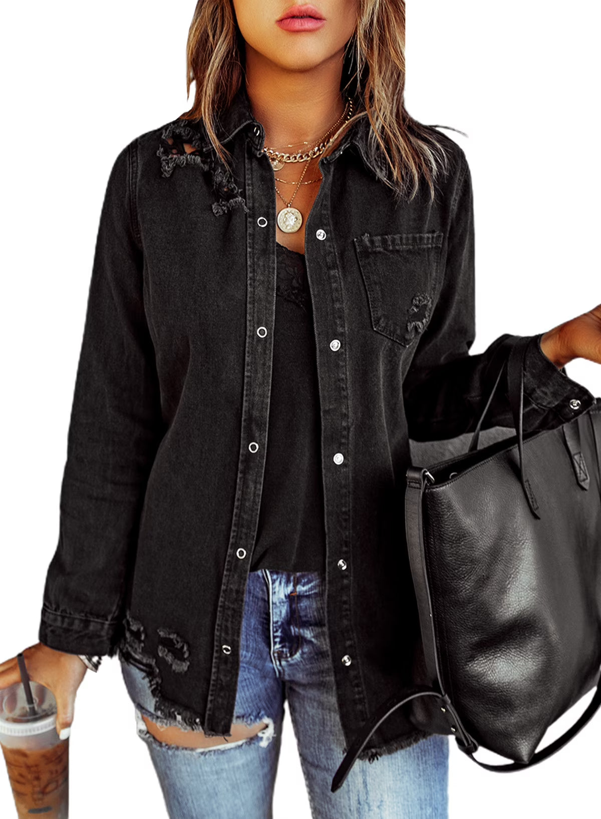 Distressed Denim Jacket S129740