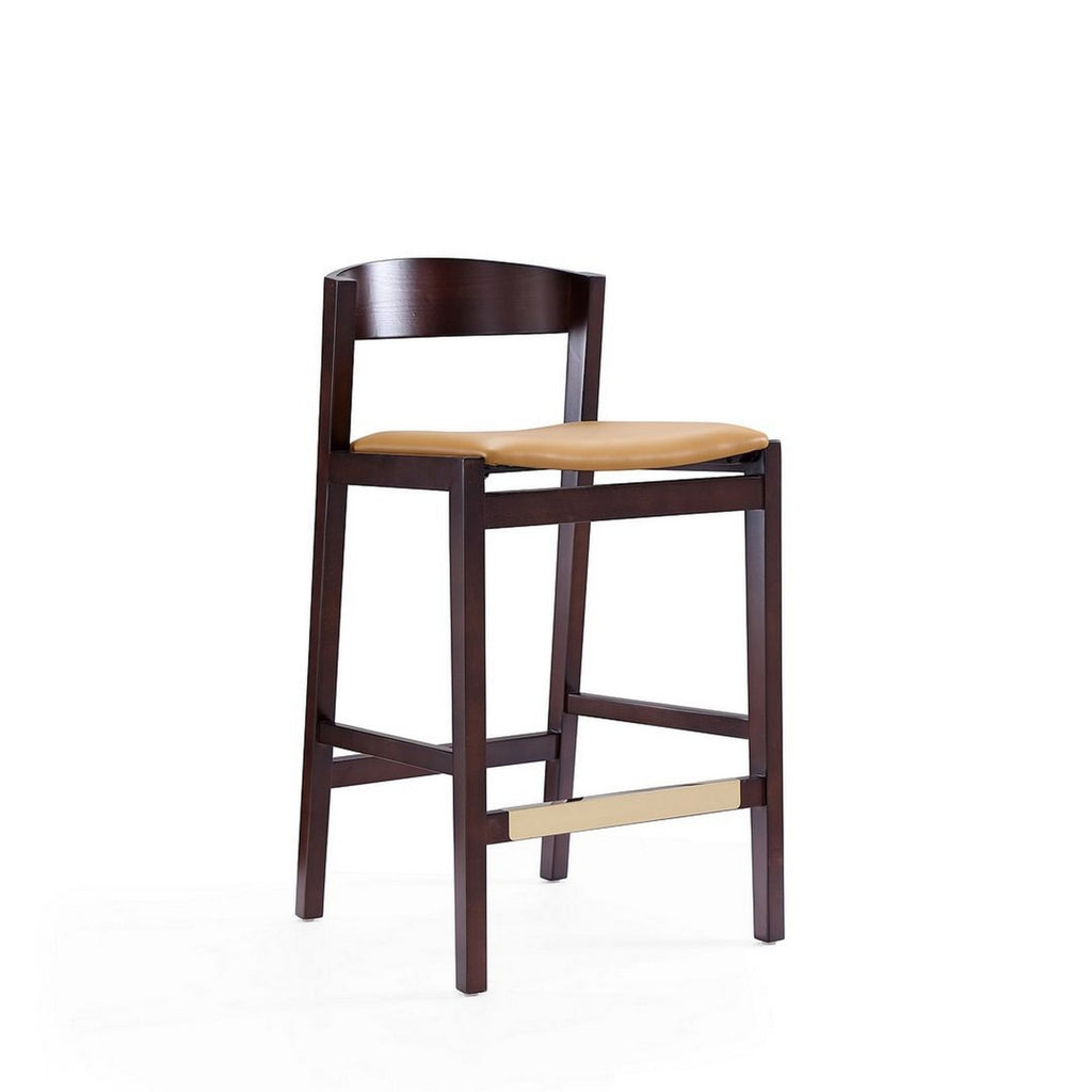 Camel and Dark Walnut Beech Wood Counter Height Bar Stool (Set of 2) T73579
