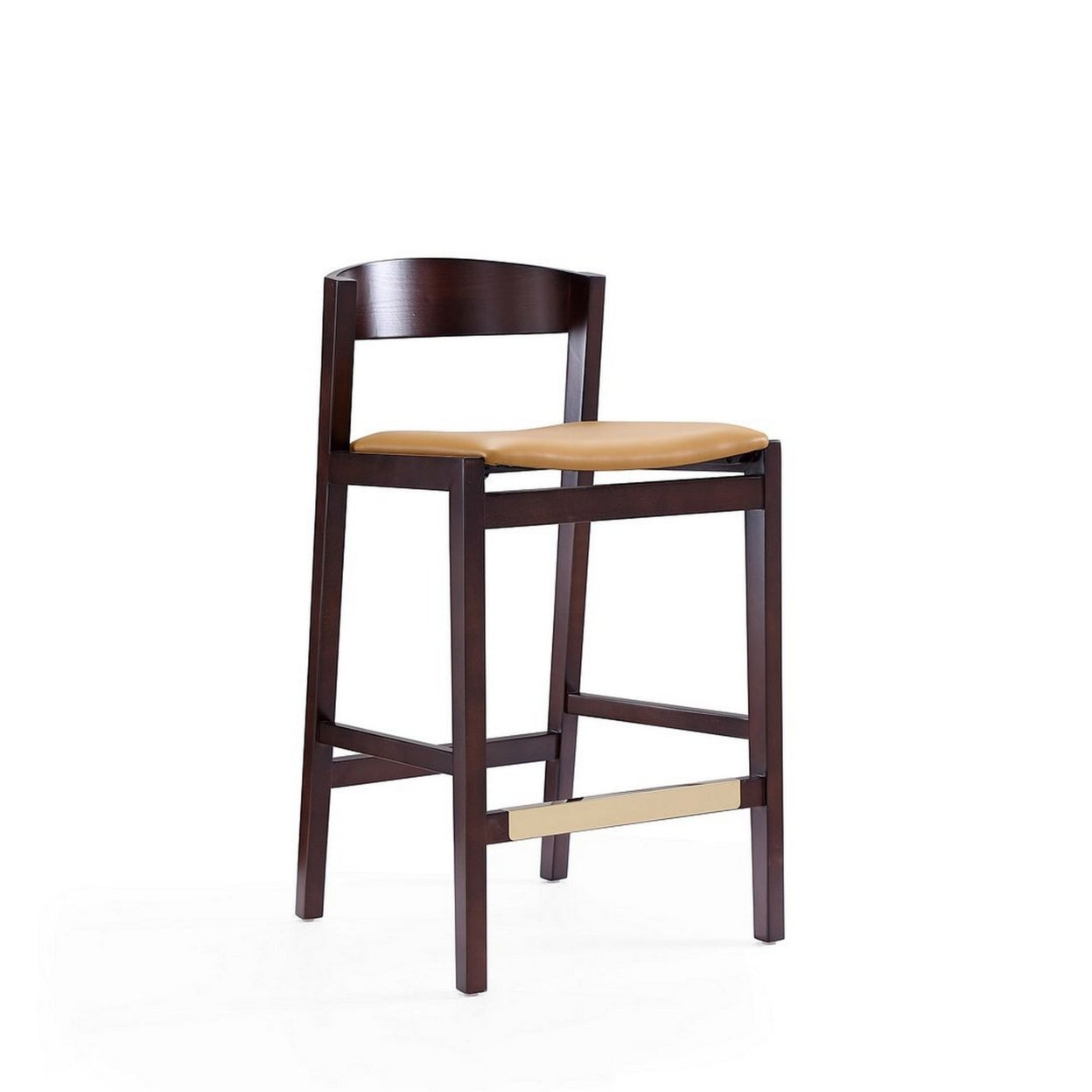 Camel and Dark Walnut Beech Wood Counter Height Bar Stool (Set of 2) T73579