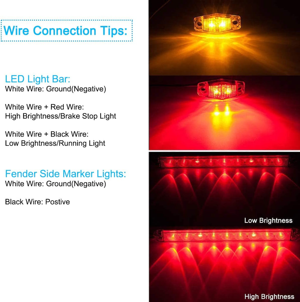 LED Trailer Lights Kit, Submersible Square Stop Turn Tail Lights, Red/Amber Side Marker Lights, 3rd Brake ID Light Bar, Pack of 2 F3310
