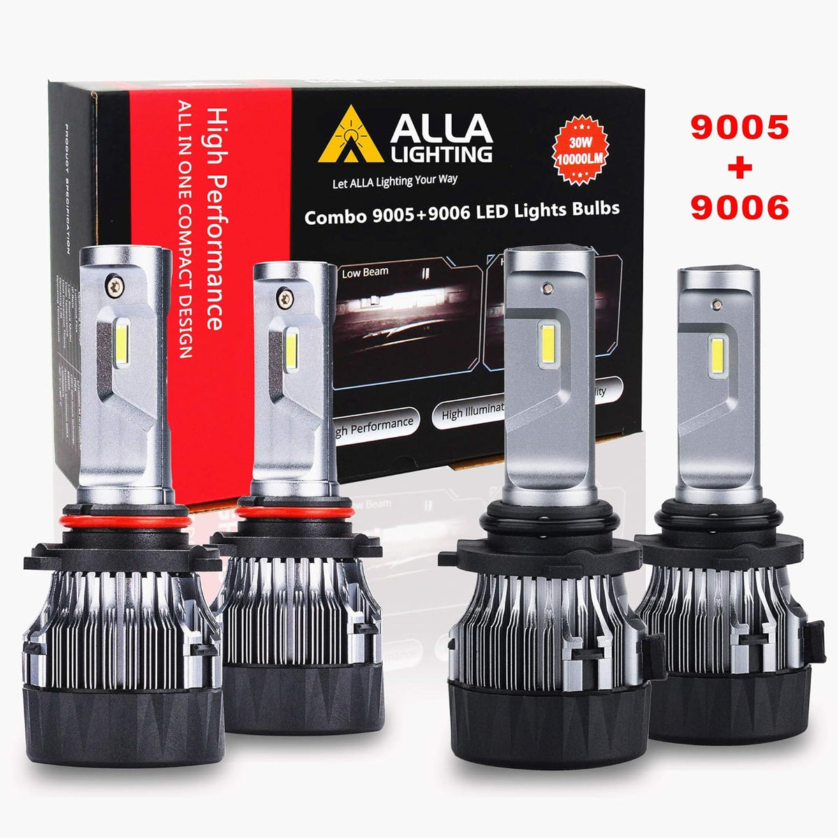 9005 9006 LED Bulbs Combo 6000K ~ 6500K Xenon White (4 Packs, 2 Sets) B8973