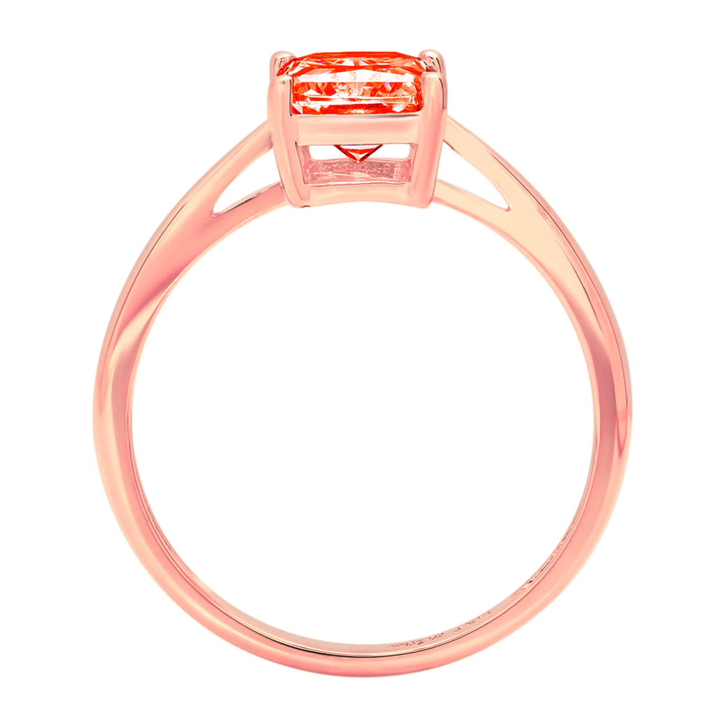 18k Rose Gold Emerald Cut Red Simulated Diamond Ring Size 8.75 X81238