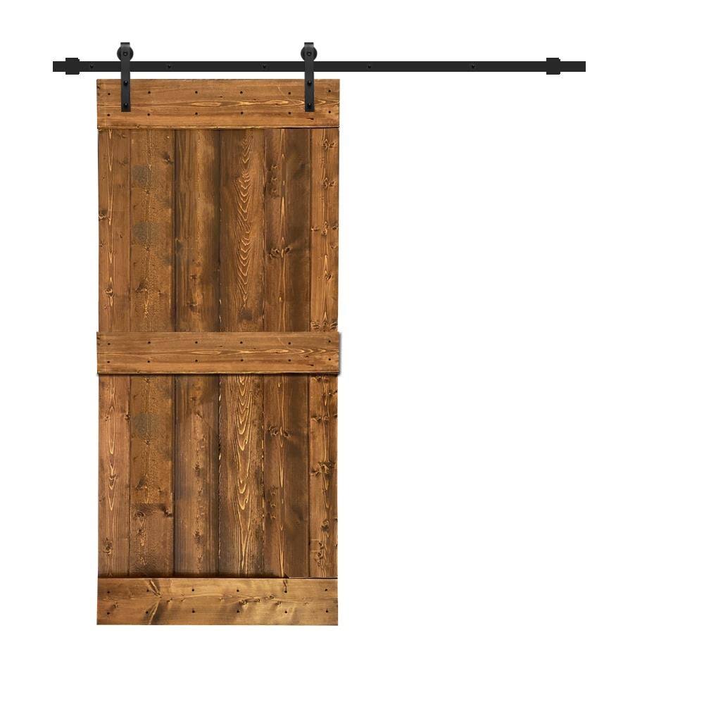 Walnut 2-Panel Stained Pine Wood Single Barn Door Z1042