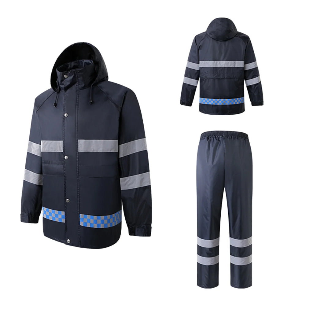 High Visibility Reflective Waterproof Raincoat Suits Rain Gear Motorcycle Cycling Rain Poncho Jacket Hooded Rainwear Four Season XXL B59244