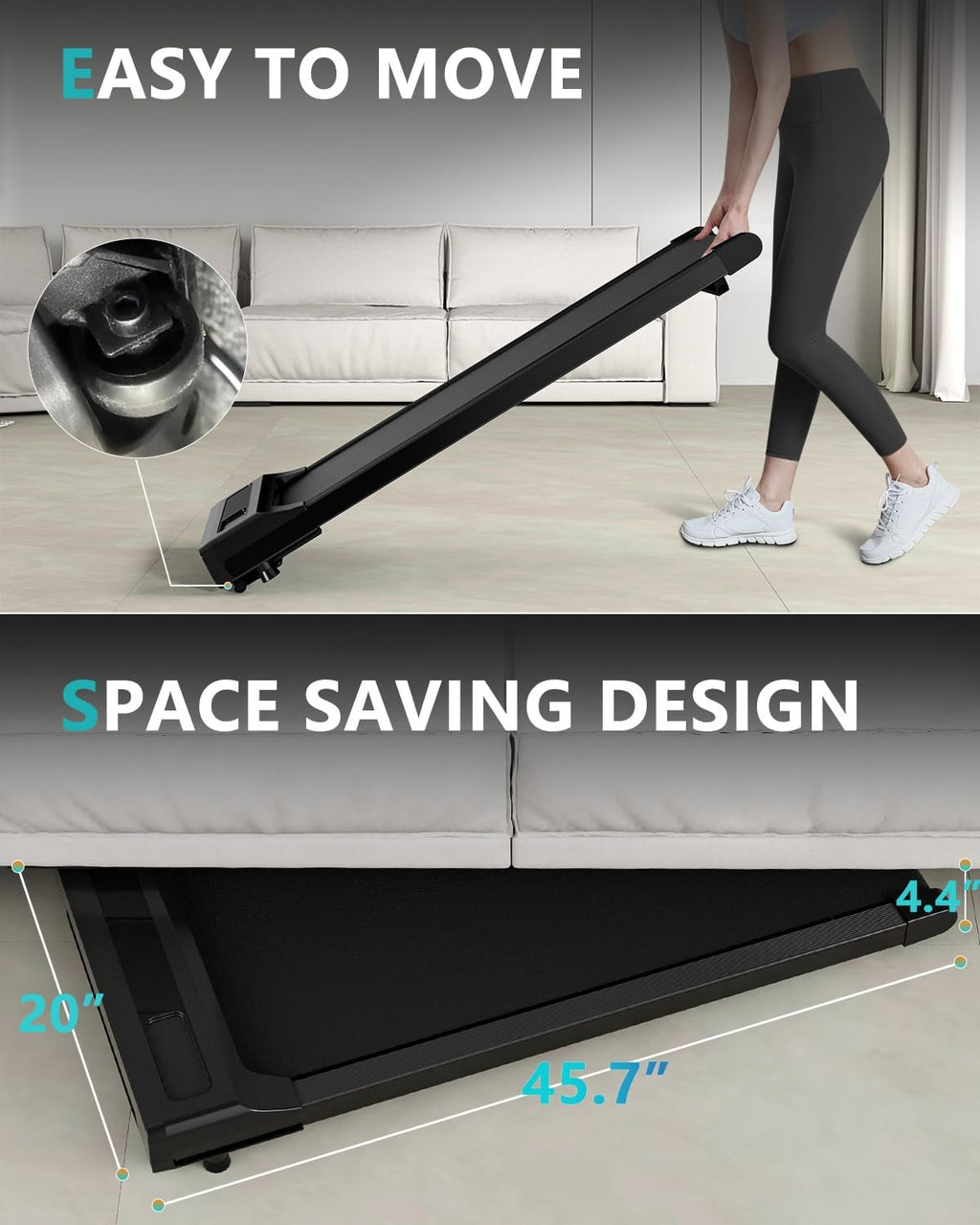 Under Desk Treadmill with Remote Control, 2 in 1 for Walking and Jogging, Portable, LED Display N8892
