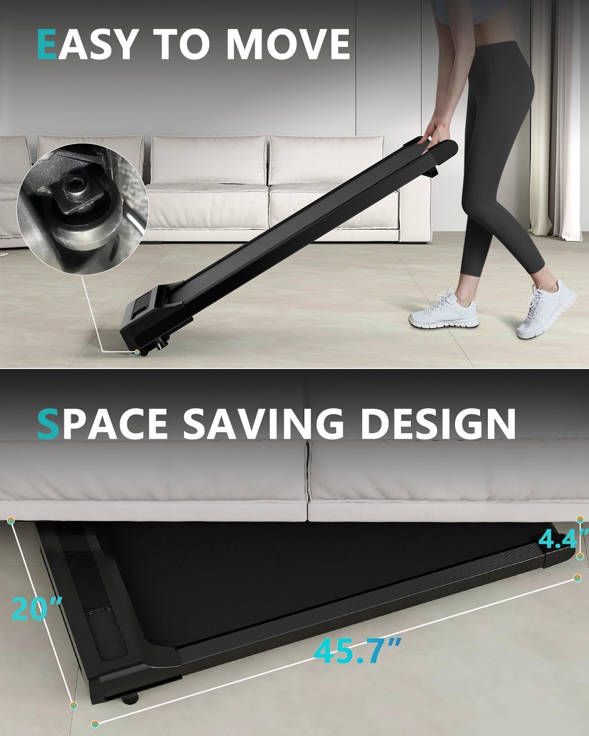 Under Desk Treadmill with Remote Control, 2 in 1 for Walking and Jogging, Portable, LED Display N8892