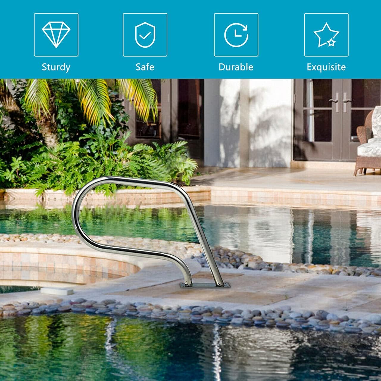 Stainless Steel Swimming Pool Hand Rail with Base Plate M922