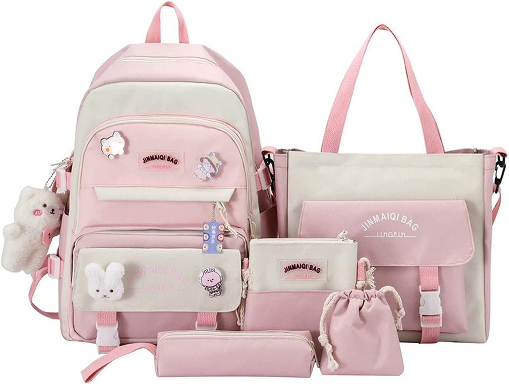 5Pcs Backpacks Combo Set with Bear Pendant & Pins N948