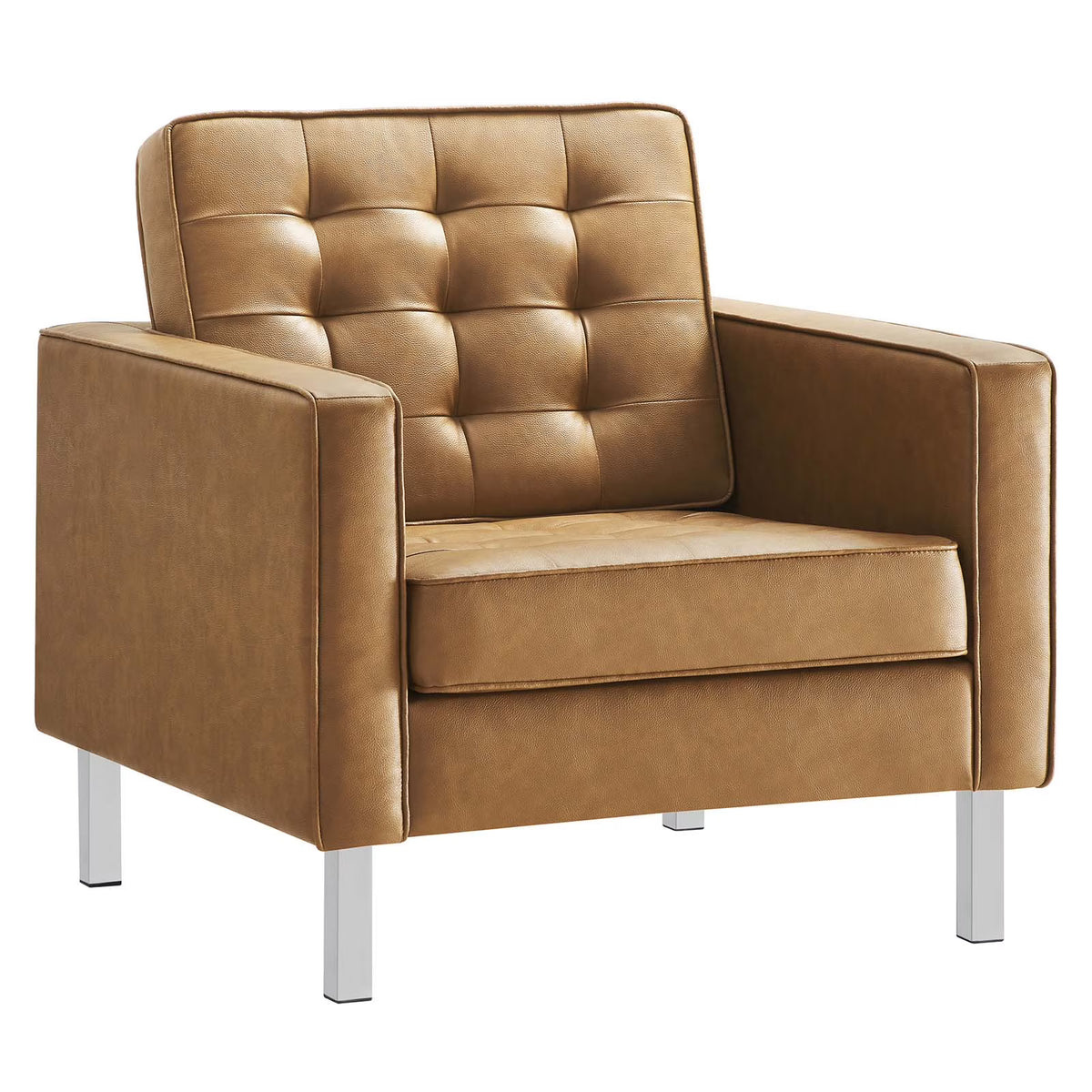 Silver Tan Tufted Vegan Leather Armchair B8072