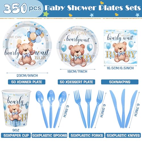 405 Pcs Blue Baby Shower Tableware Set with Plates, Napkins, Cups, Tablecloth, Banner D207772