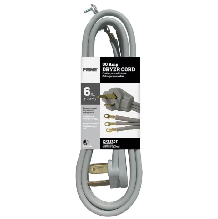 6 Feet 10/3 30 Amp Gray 3-Wire Dryer Cord (4 Pack) E2251