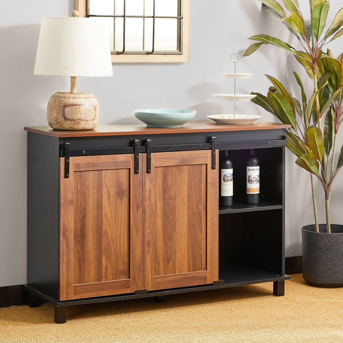 Black/Walnut Storage Cabinet Sideboard S796