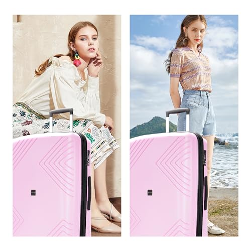 3 Piece Hardside Expandable Luggage Set with Wheels TSA Lock Light Pink U1299
