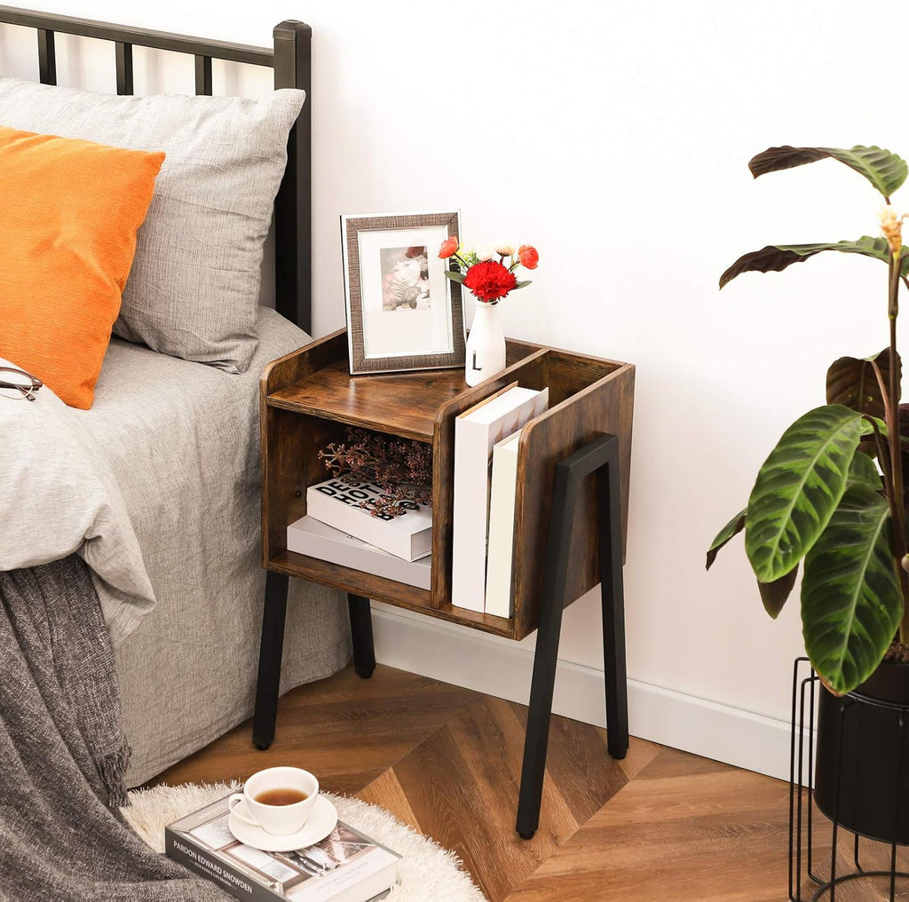 Rustic Brown Stackable End Table with Metal Frame H4971