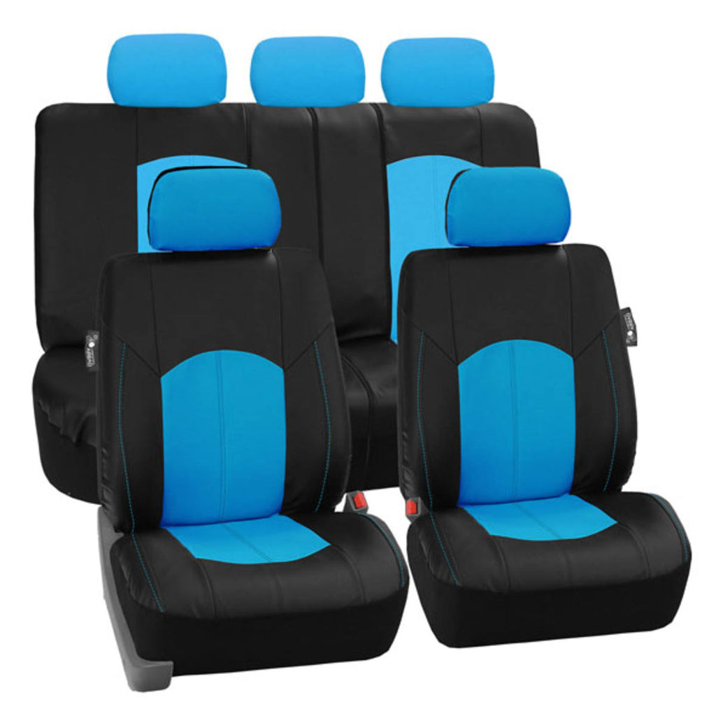 Blue Perforated Leatherette Car Seat Covers N556