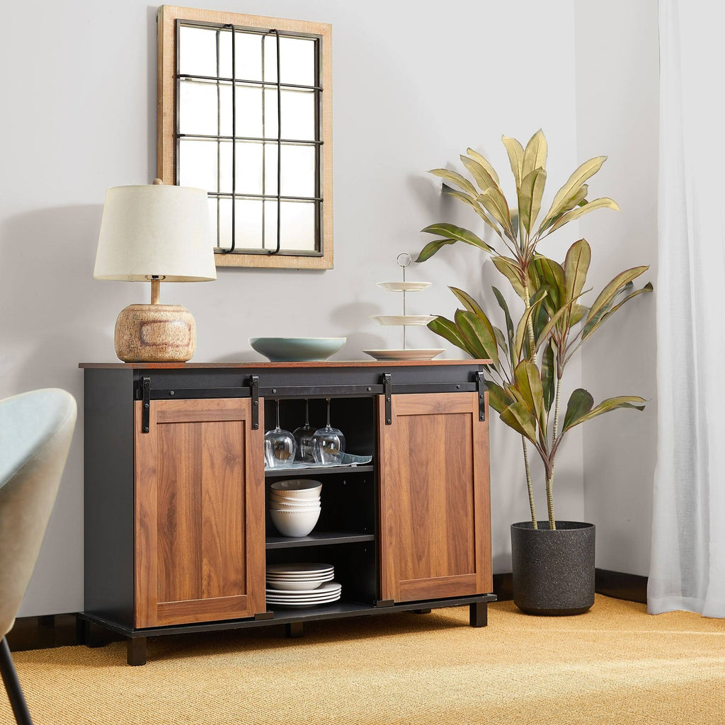 Black/Walnut Storage Cabinet Sideboard S796
