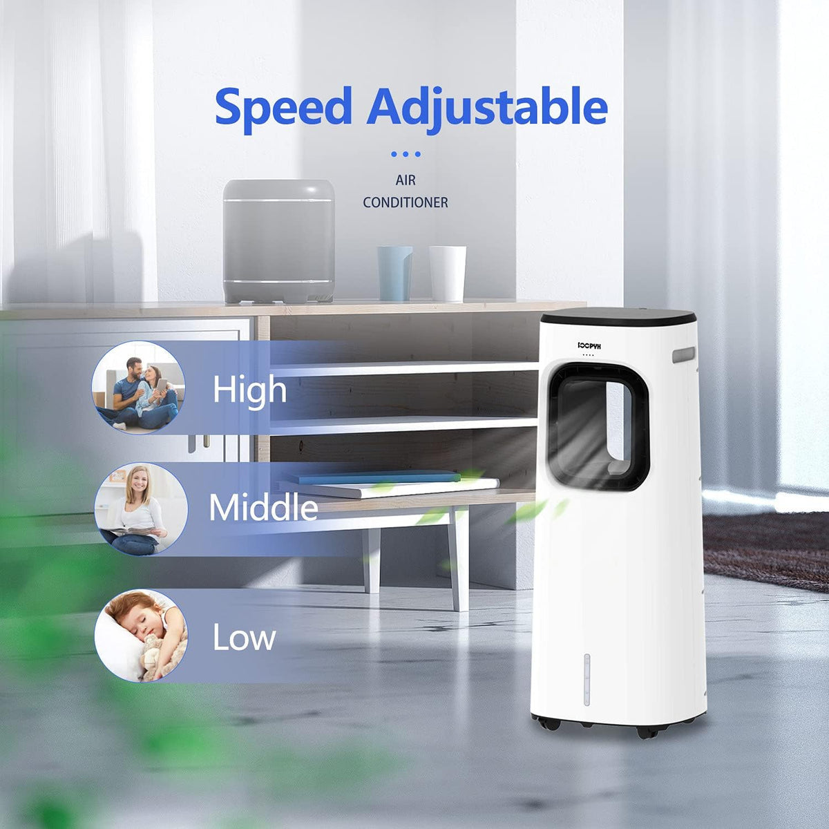 Evaporative Bladeless Cooler Fan with Humidifier, 3 Wind Speeds, 4 Modes Z475575