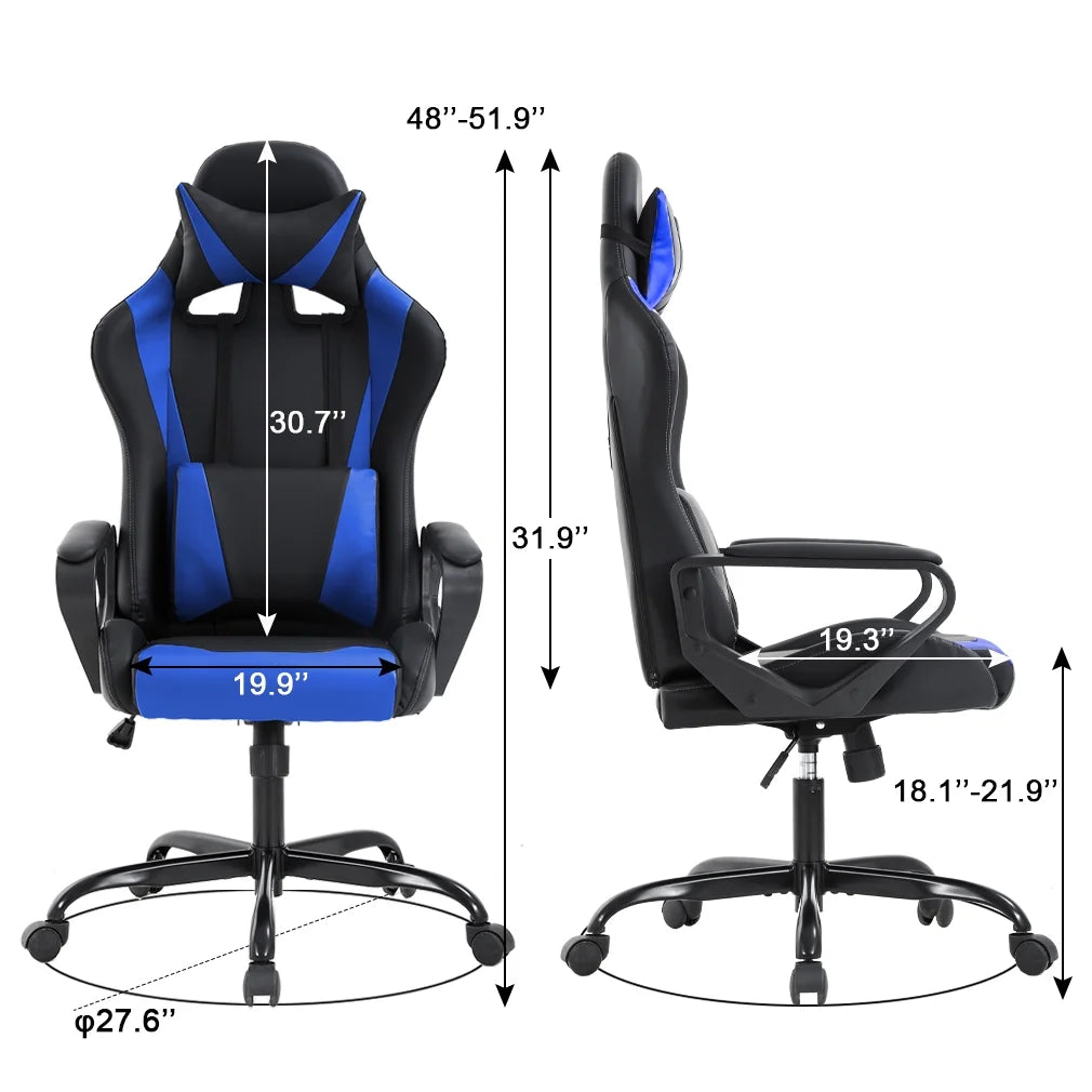 High-Back Gaming Chair with Lumbar Support (Blue) Q289