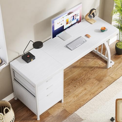 White 59-Inch Computer Desk with 3 Drawers T4067