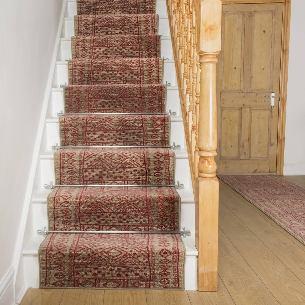 Taupe Red Stair Carpet Runner 30 Foot O4794