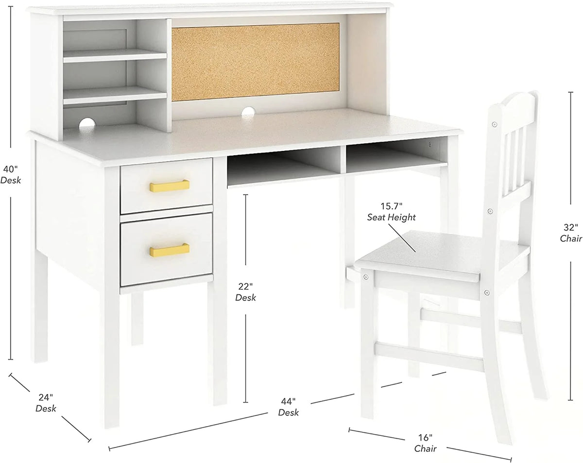 White Desk Hutch and Chair with Drawers O8547