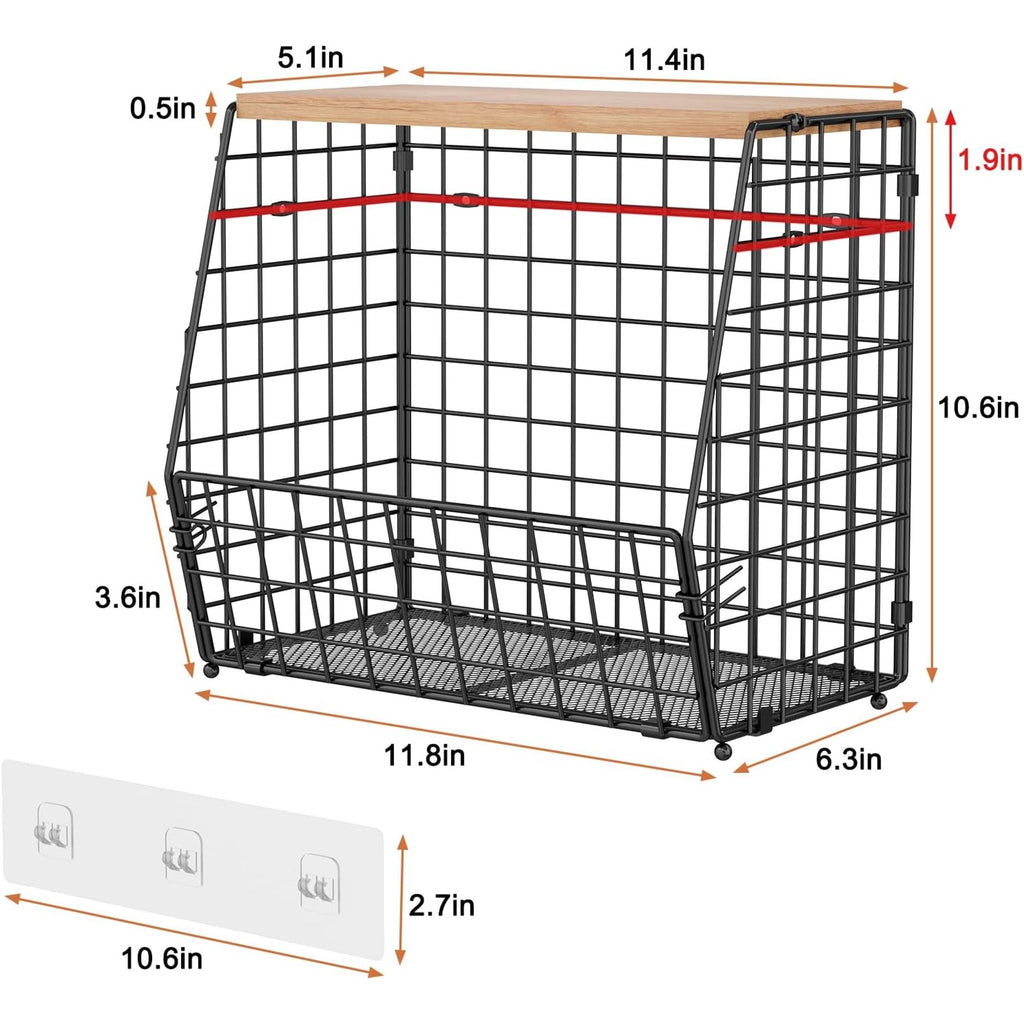 3 Pack Hanging Wire Basket with Wood Lid & S Hook U5548